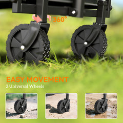 Small Collapsible Folding Garden Cart, Heavy Duty Lawn Wagon with Universal Wheels and Adjustable Handle, Black