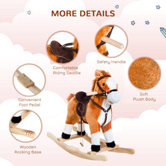 Kids Plush Rocking Horse Child Ride On Toy Rocker with Realistic Sounds Brown