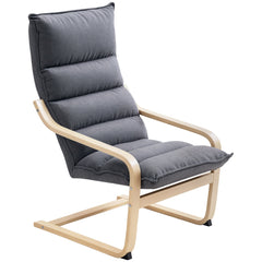 Birch Wood Fabric Modern Armchair, Accent Chair with Curved Leg and Arm for Living Room, Cream White