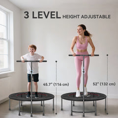 39" Mini Exercise Trampoline w/ Adjustable T-Bar Indoor Fitness Rebounder Black