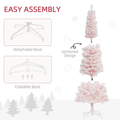 6ft Flocked Christmas Tree, Pencil Christmas Tree with Realistic Branch Tips, Folding Metal Stand, Green