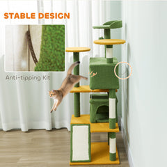 54" Cat Tree, Multi-Level Cat Tower with Scratching Posts, Cat Condos, Bed, Platforms, Ramp, Toy Ball, Beige