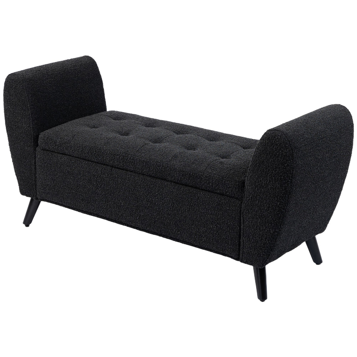 Upholstered Storage Bench with Arms, Modern Ottoman Bench for Bedroom, Entryway, and Living Room, Black
