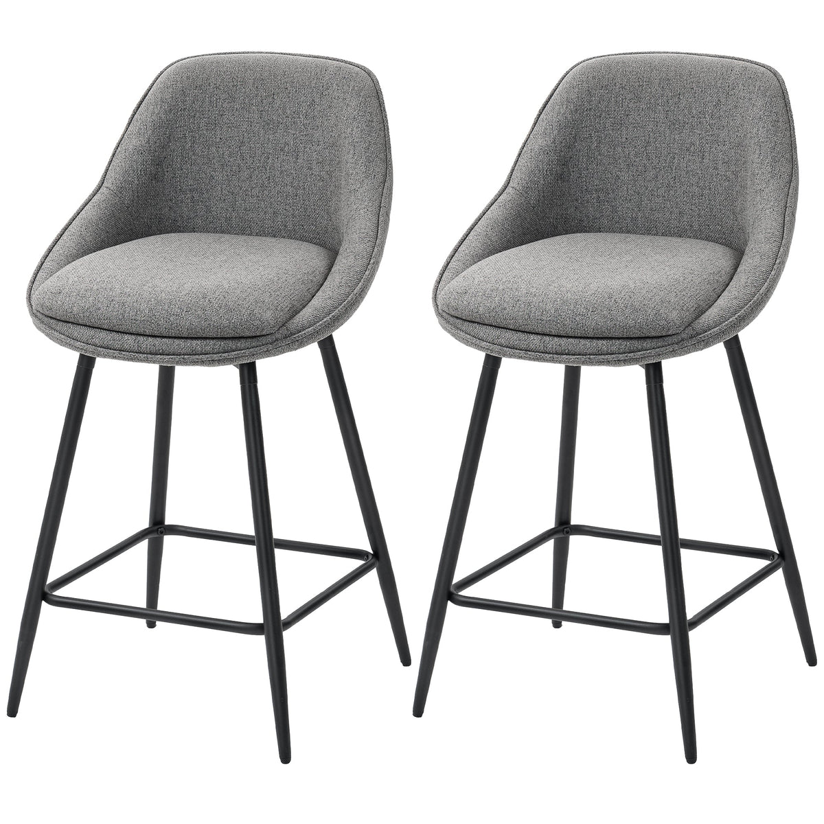 26" Counter Height Barstools Set of 2, Upholstered Swivel Bar Stools with Backrests and Armrests, Dark Grey