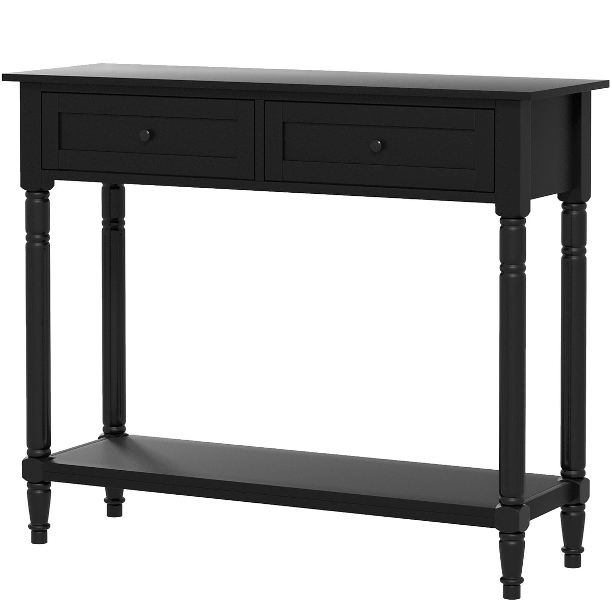 Hallway Console Table, Modern Entryway Table with 2 Drawers, Storage Shelf, Turned Legs for Living Room, Bedroom, Black