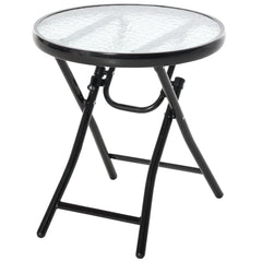 Φ18" Round Patio Table, Folding Coffee Table with Tempered Glass Tabletop for Patio, Balcony, Backyard