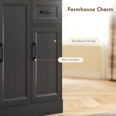 71" Pantry Cabinet with Charging Station, Kitchen Storage Cabinet with Microwave Stand, Adjustable Shelves, Black