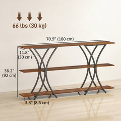 71" Console Table, 3-Tier Industrial Entryway Table with 2 Storage Shelves for Living Room, Hallway, Rustic Brown
