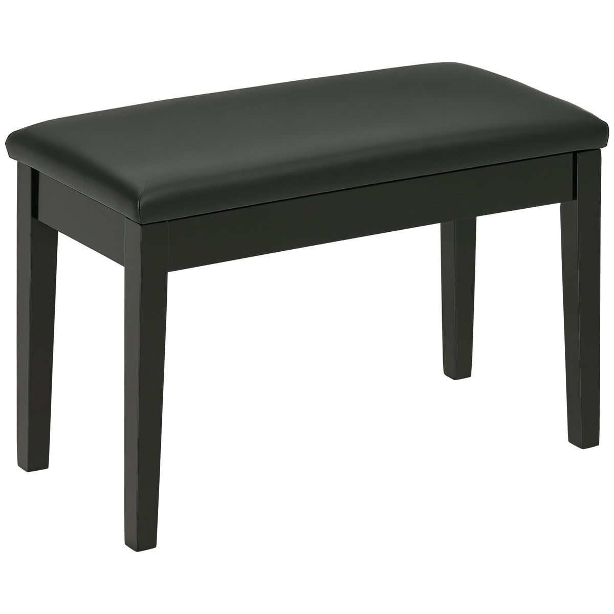 Classic Piano Bench Stool, PU Leather Padded Keyboard Seat with Rubber Wood Legs and Music Storage Compartment, Smooth Seat, Black