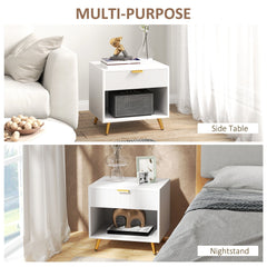 Nightstand with Fluted Panel, Bedside Table with Drawer and Open Compartment, Modern Night Table for Bedroom, Black