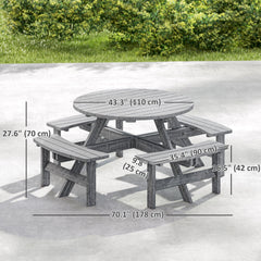 8 Seater Round Wooden Pub Bench & Picnic Table, Patio Dining Set for Outdoor Patio (Umbrella Not Included)