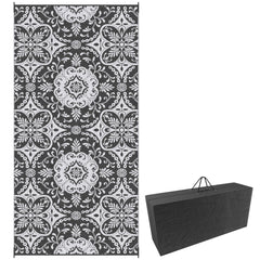 Portable Outdoor Rug with Carry Bag, 9' x 18' Reversible Mat, Waterproof Plastic Straw RV Rug for Backyard, Deck, Picnic, Beach, Camping, Blue & White Flower