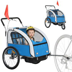 2-in-1 Bike Trailer for Kids, Foldable 2-Seat Baby Stroller with 5-Point Harness, Rubber Wheels, Storage Bag, Black