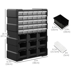 Plastic 39 Drawer Parts Organiser Wall Mount Storage Cabinet for Small Nuts Bolts Tool Black