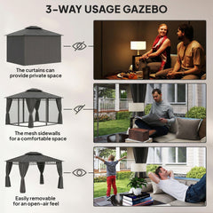 10' x 10' Outdoor Hardtop Gazebo Canopy w/ Double PC Roof, Steel Frame, Nettings, Curtains for Garden Lawn Deck, Black