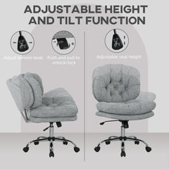 Computer Desk Chair, Armless Office Chair with Wide Padded Seat and Adjustable Height, Cream White