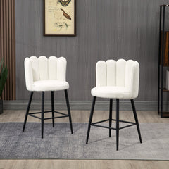 Faux Cashmere Bar Stools Set of 2 Counter Height Bar Stools with Back for Home Kitchen, 20.5"x19.7"x36.6", Cream