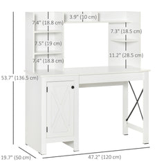 Computer Desk with Storage, 47 Inch Farmhouse Home Office Desk with Open Shelves and 2-Tier Cabinet, White