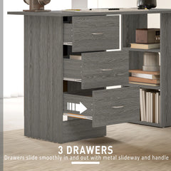 Computer Desk, 47" Writing Table with 3-Tier Shelves and 3 Reversible Drawers for Home Office, Bedroom, Black