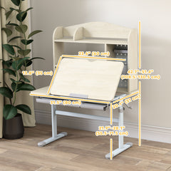 Kids Desk Height Adjustable with Tilted Desktop, Storage, Drawer, Pegboard, for 3-12 Years