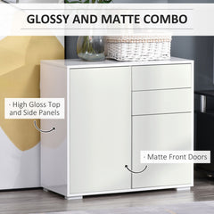 High Gloss Buffet Sideboard with 2 Drawers, 2 Doors and Adjustable Shelf, Kitchen Storage Cabinet with Push Open Design, Black