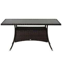 Garden Dining Table, Patio Rattan Dining Table with Glass Top, Storage Shelf for Yard, 59" x 34" x 29", Brown