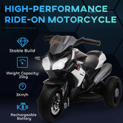 Kids Electric Motorcycle Ride-On Toy with 3 Wheels, Music, Horn, Lights, Black