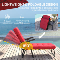 Outdoor Lounge Chair with Padded Cushion, Folding Reclining Patio Garden Chair with Recline Back, Footrest, for Poolside, Patio, Blue