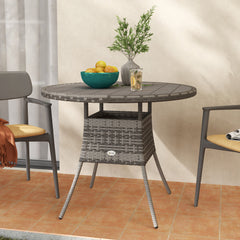 27.5" Outdoor Wicker Dining Table, PE Rattan Patio Furniture with Wood-plastic Composite Top, Grey