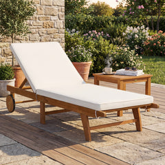 Folding Eucalyptus Chaise Lounge with Wheels and Thick Cushion, 400 lb