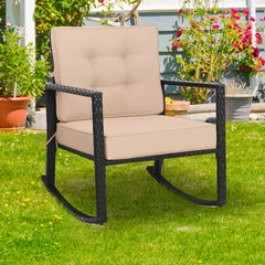 Patio Rattan Rocker Outdoor Glider Rocking Chair Cushion Lawn-Brown