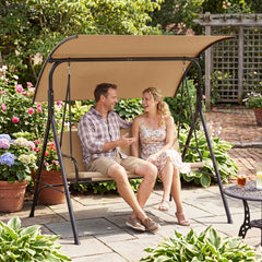 Patio Swing Chair with Adjustable Canopy & Removable Cushion and Metal Stand-Beige