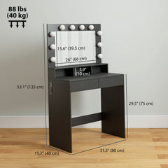 Vanity Table, Makeup Dressing Table with LED Lighting Mirror, Drawers, for Bedroom, Black