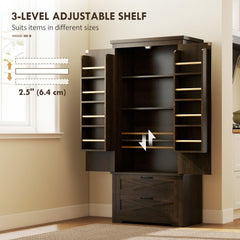 Farmhouse Kitchen Pantry Storage Cabinet, 64" Freestanding Kitchen Pantry Cabinet with Drawers, Distressed Black