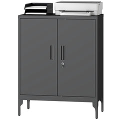 Office Storage Cabinet with Lock, Filing Cabinet with Adjustable Shelves and Doors for Home Office, Garage, Black