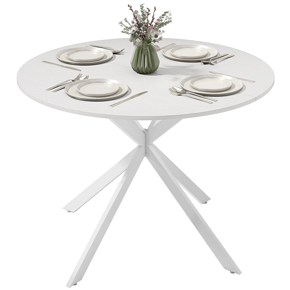 40" Round Kitchen Table for 4, Industrial Dining Table with Steel Legs for Dining Room, White Oak