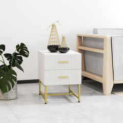 2 Pieces Nightstands with Storage, Modern Bedside Tables with 2 Fluted Drawers and Gold Legs for Bedroom, Black