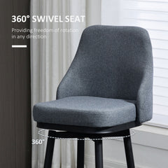Extra Tall Bar Stools Set of 2, Modern 360° Swivel Barstools, Dining Room Chairs with Steel Legs Footrest, Charcoal Grey