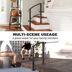 2-3 Step Handrails for Outdoor Steps, Metal Outdoor Stair Railing, Porch Deck Railing with Installation Kit, Black