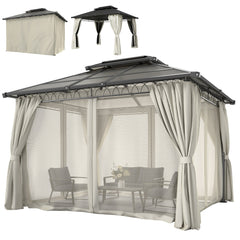 10' x 10' Outdoor Hardtop Gazebo Canopy w/ Double PC Roof, Steel Frame, Nettings, Curtains for Garden Lawn Deck, Black