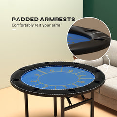 Foldable Poker Table Blackjack Texas Holdem Poker Game Table with Cup Holders, 47" Round, Black