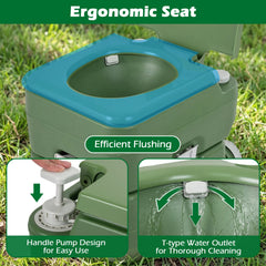 Portable Camping Toilet Porta Potty with Level Indicator and 22 L Detachable Waste Tank-Green