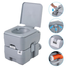 Portable Camping Toilet Porta Potty with Level Indicator and 22 L Detachable Waste Tank-Gray