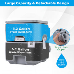 Portable Camping Toilet Porta Potty with Level Indicator and 22 L Detachable Waste Tank-Gray