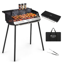 Portable Charcoal Grill with Detachable Legs, Adjustable Grate and Carrying Bag