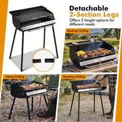 Portable Charcoal Grill with Detachable Legs, Adjustable Grate and Carrying Bag