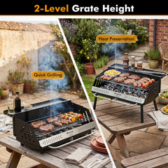 Portable Charcoal Grill with Detachable Legs, Adjustable Grate and Carrying Bag