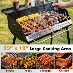 Portable Charcoal Grill with Detachable Legs, Adjustable Grate and Carrying Bag