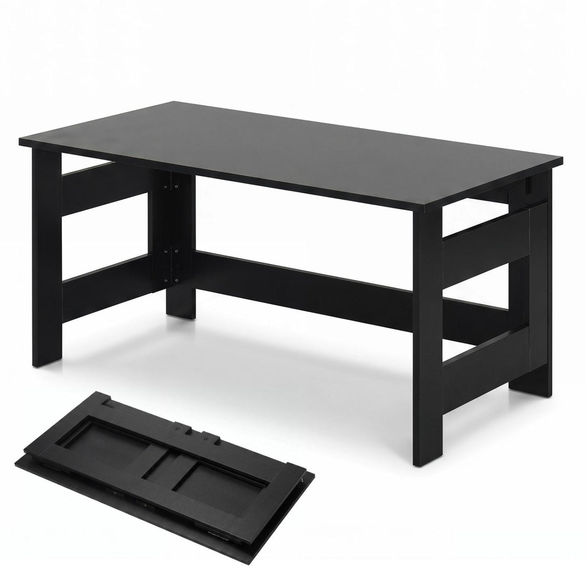 Portable Low Floor Table with Foldable Legs for Living Room-Black
