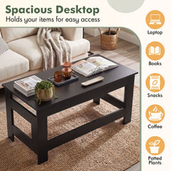 Portable Low Floor Table with Foldable Legs for Living Room-Black